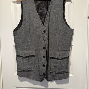Gray Herringbone Button-Up Vest